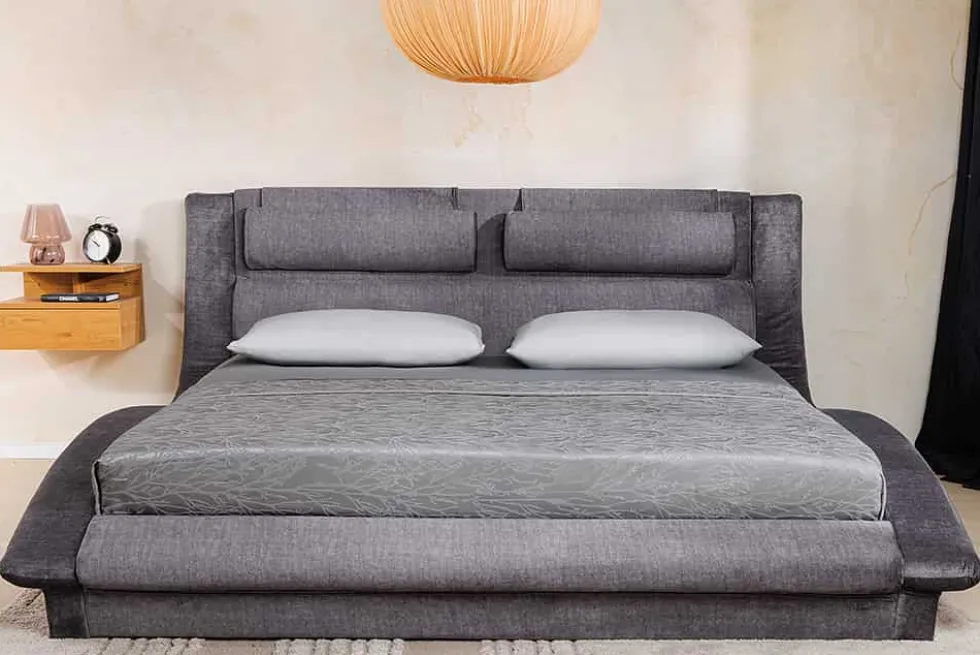 Boxbett SWING 160x200cm grau Vogue Seiden Samtstoff inkl. Stauraum und Bettkasten