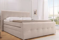 Boxspringbett SIGNUM 180x200cm beige Bouclé inkl. Stauraum Matratze Topper Matratze