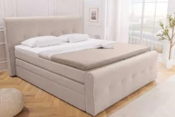 Boxspringbett SIGNUM 180x200cm beige Bouclé inkl. Stauraum Matratze Topper Matratze