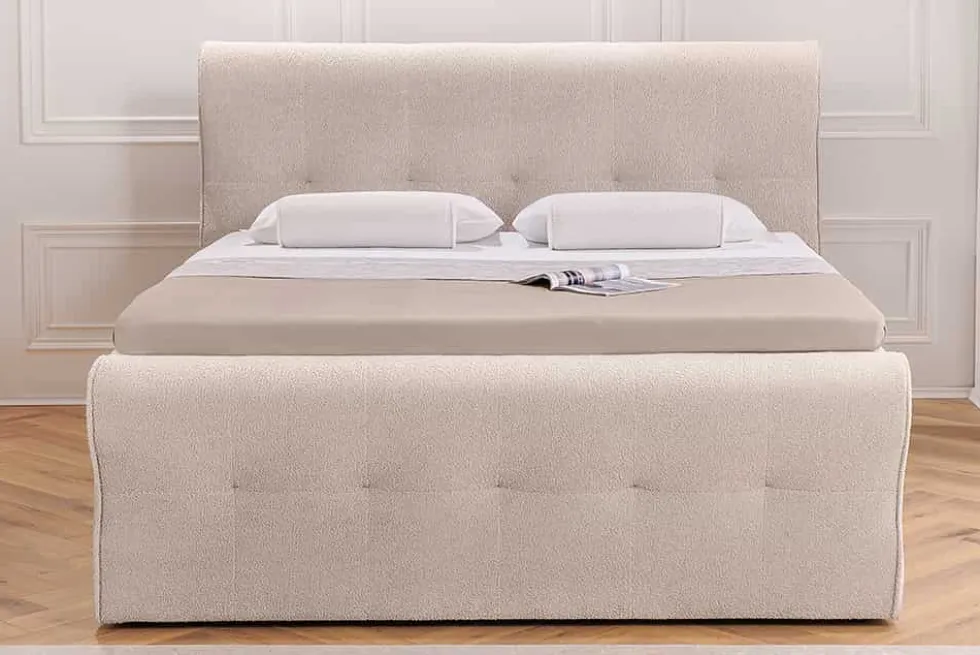 Boxspringbett SIGNUM 180x200cm beige Bouclé inkl. Stauraum Matratze Topper Matratze