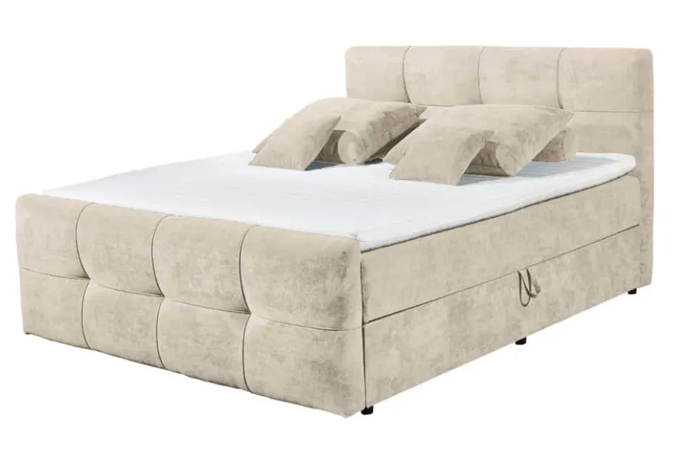Boxspringbett TOULOUSE 160x200cm beige Microfaser inkl. Matratze Topper Stauraum