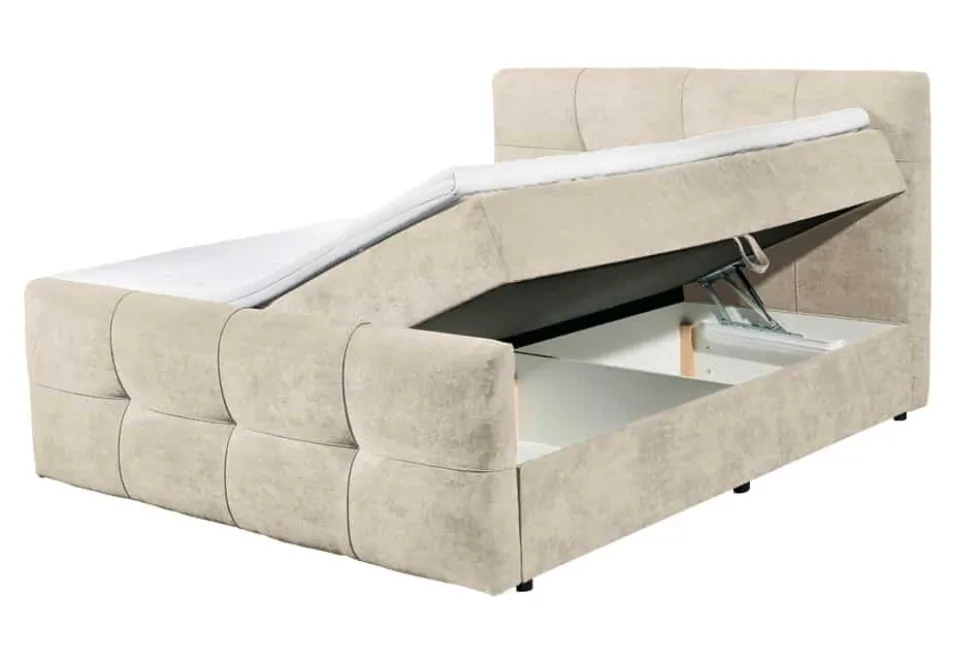 Boxspringbett TOULOUSE 180x200cm beige Microfaser inkl. Matratze Topper Stauraum