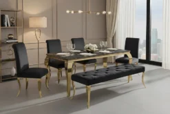 Chesterfield Bank MODERN BAROCK DELUXE 170cm schwarz Samt gold Edelstahl