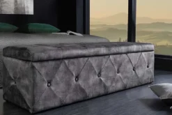 Chesterfield Bettbank EXTRAVAGANCIA 140cm grau Samt mit Stauraum