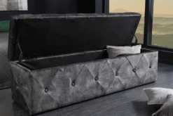 Chesterfield Bettbank EXTRAVAGANCIA 140cm grau Samt mit Stauraum