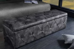 Chesterfield Bettbank EXTRAVAGANCIA 140cm grau Samt mit Stauraum