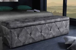 Chesterfield Bettbank EXTRAVAGANCIA 140cm grau Samt mit Stauraum