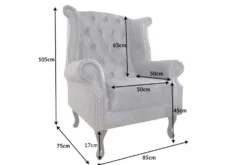 Chesterfield Ohrensessel antik grau Microfaser mit Knopfheftung