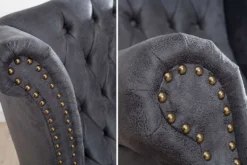 Chesterfield Ohrensessel antik grau Microfaser mit Knopfheftung
