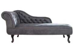 Chesterfield Récamière 170cm antik grau mit Knopfheftung und Nietenbesatz