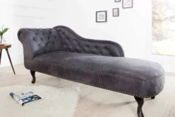 Chesterfield Récamière 170cm antik grau mit Knopfheftung und Nietenbesatz
