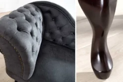 Chesterfield Récamière 170cm antik grau mit Knopfheftung und Nietenbesatz