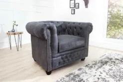 Chesterfield Sessel 105cm antik grau mit Knopfheftung und Federkern