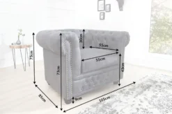 Chesterfield Sessel 105cm antik grau mit Knopfheftung und Federkern