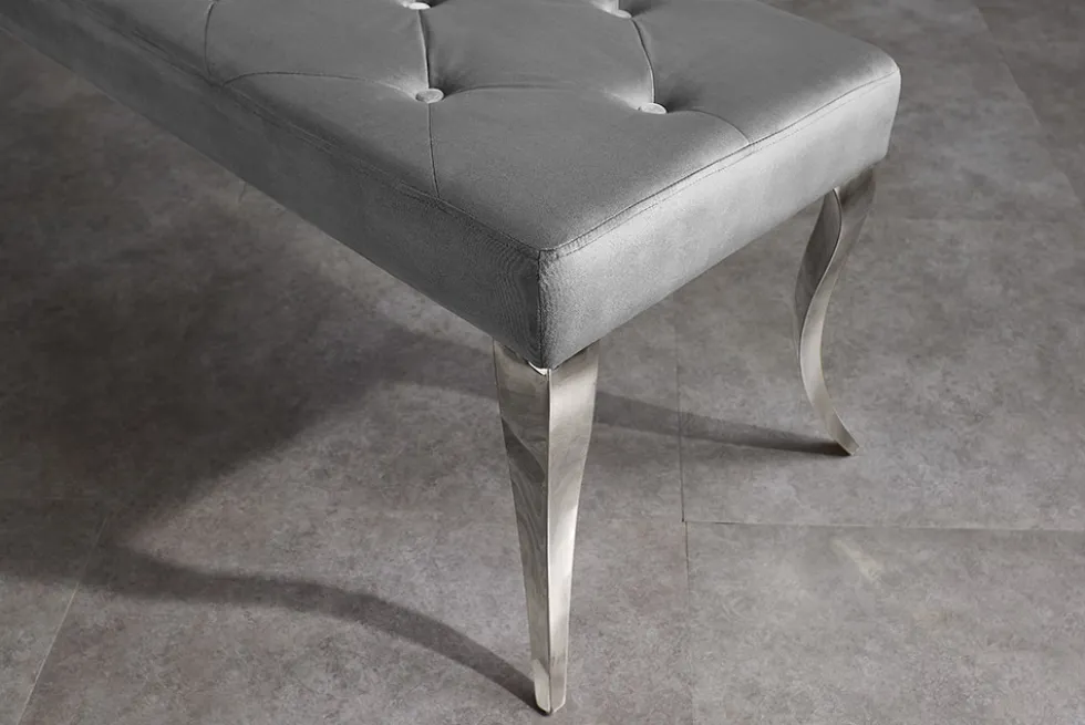 Chesterfield Sitzbank MODERN BAROCK DELUXE 170cm grau Samt silber Edelstahl
