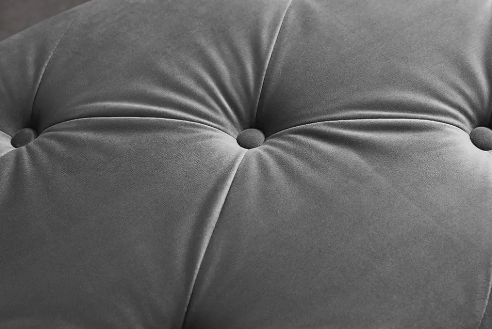 Chesterfield Sitzbank MODERN BAROCK DELUXE 170cm grau Samt silber Edelstahl