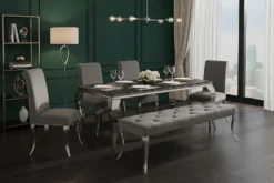 Chesterfield Sitzbank MODERN BAROCK DELUXE 170cm grau Samt silber Edelstahl