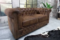 Chesterfield 2-Sitzer Sofa 150cm antik braun Microfaser Federkern Knopfheftung