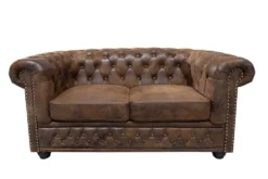 Chesterfield 2-Sitzer Sofa 150cm antik braun Microfaser Federkern Knopfheftung