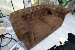 Chesterfield 2-Sitzer Sofa 150cm antik braun Microfaser Federkern Knopfheftung