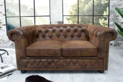 Chesterfield 2-Sitzer Sofa 150cm antik braun Microfaser Federkern Knopfheftung