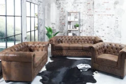 Chesterfield 2-Sitzer Sofa 150cm antik braun Microfaser Federkern Knopfheftung
