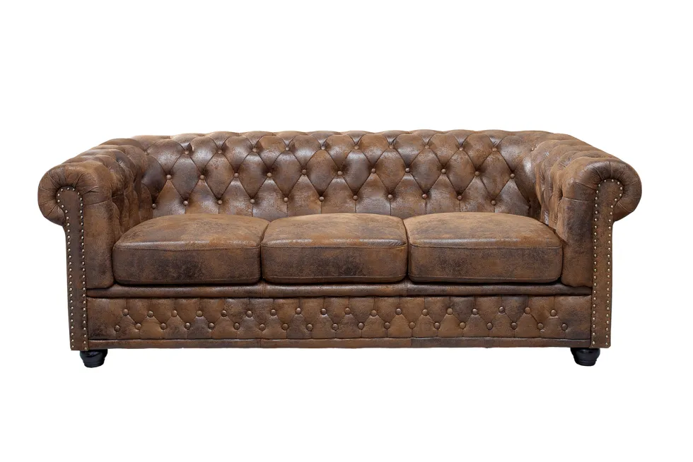 Chesterfield 3-Sitzer Sofa 205cm antik braun Microfaser Federkern Knopfheftung