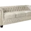 Chesterfield 3-Sitzer Sofa 200cm champagner beige Samt Federkern Knopfheftung