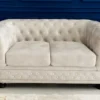 Chesterfield 2-Sitzer Sofa 150cm champagner beige Samt Federkern Knopfheftung