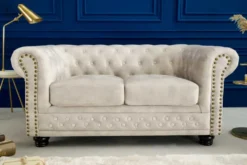 Chesterfield 2-Sitzer Sofa 150cm champagner beige Samt Federkern Knopfheftung