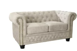 Chesterfield 2-Sitzer Sofa 150cm champagner beige Samt Federkern Knopfheftung