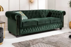Chesterfield 3-Sitzer Sofa 205cm flaschengrün Samt Federkern Knopfheftung
