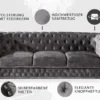 Chesterfield 3-Sitzer Sofa 205cm grau Samt Federkern Knopfheftung