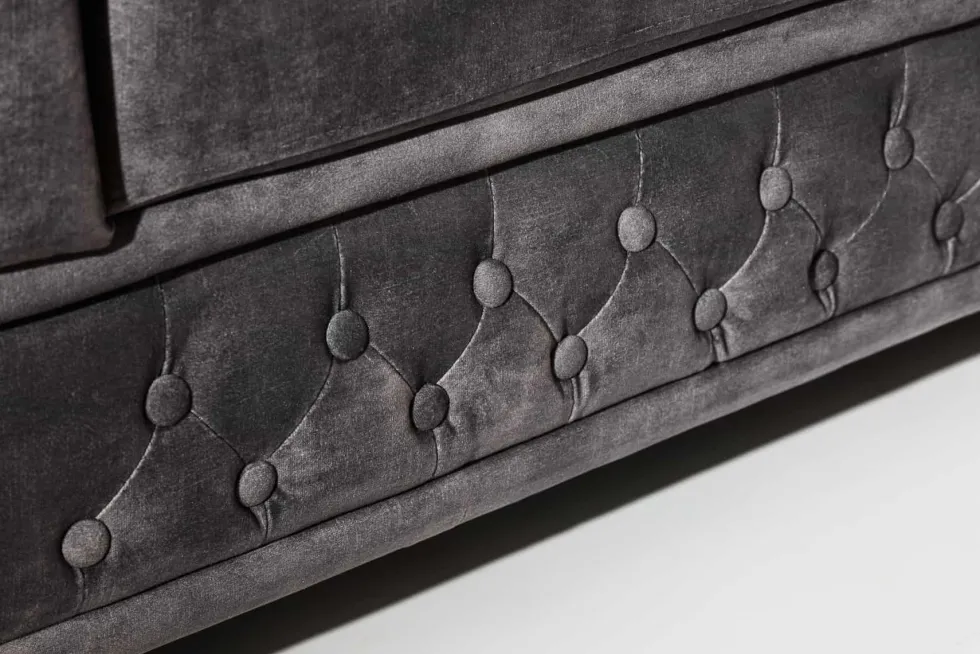Chesterfield 3-Sitzer Sofa 205cm grau Samt Federkern Knopfheftung