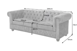 Chesterfield 3-Sitzer Sofa 205cm grau Samt Federkern Knopfheftung
