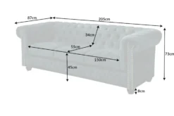 Chesterfield 3-Sitzer Sofa 205cm petrol Samt Federkern Goldnieten Knopfheftung