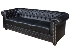Chesterfield 3-Sitzer Sofa 205cm schwarz Nietenbesatz Federkern