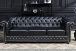 Chesterfield 3-Sitzer Sofa 205cm schwarz Nietenbesatz Federkern