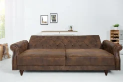 Chesterfield 3-Sitzer Sofa MAISON BELLE AFFAIRE 220cm antik braun Microfaser mit Schlaffunktion