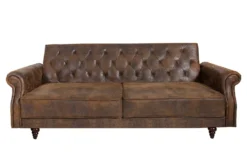 Chesterfield 3-Sitzer Sofa MAISON BELLE AFFAIRE 220cm antik braun Microfaser mit Schlaffunktion