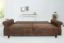Chesterfield 3-Sitzer Sofa MAISON BELLE AFFAIRE 220cm antik braun Microfaser mit Schlaffunktion