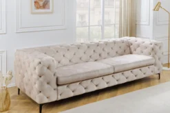 Chesterfield 3-Sitzer Sofa MODERN BAROCK 235cm champagner beige Samt Federkern