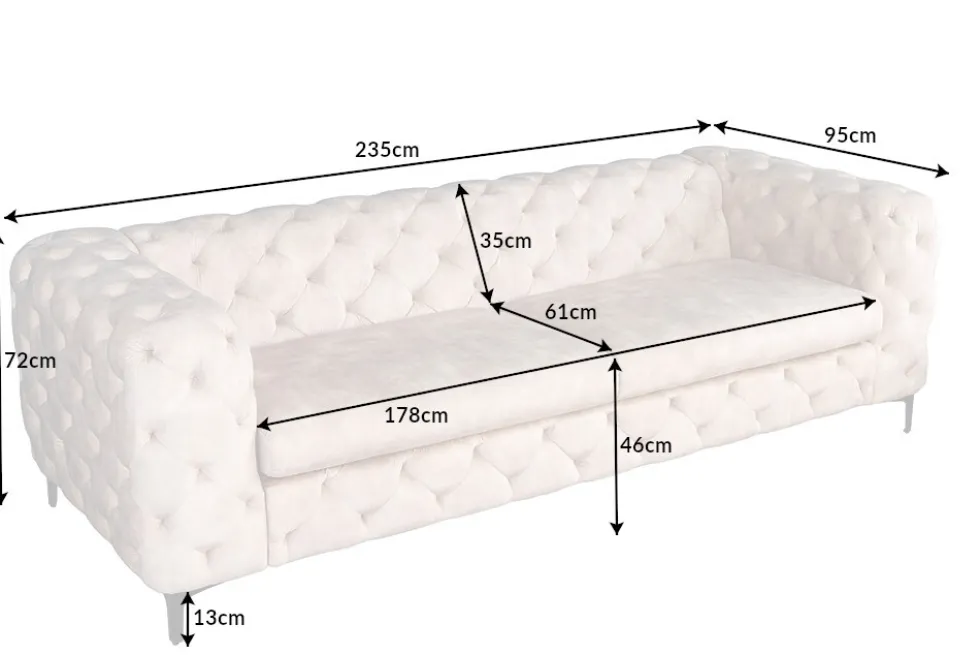 Chesterfield 3-Sitzer Sofa MODERN BAROCK 235cm champagner beige Samt Federkern