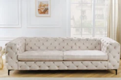 Chesterfield 3-Sitzer Sofa MODERN BAROCK 235cm champagner beige Samt Federkern