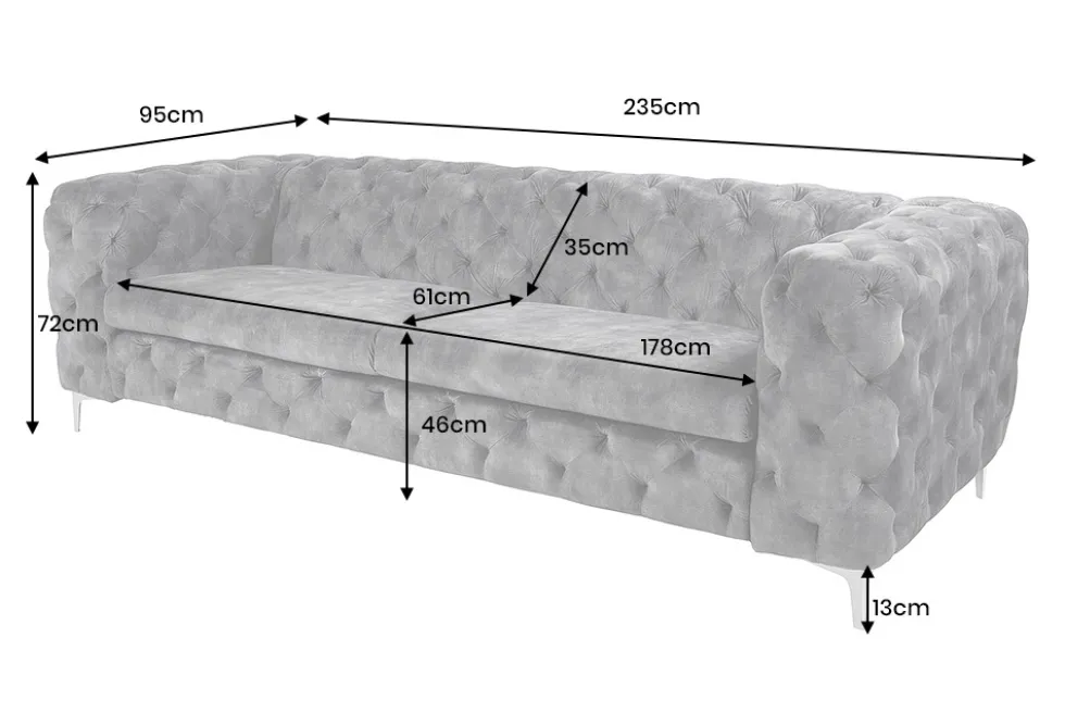 Chesterfield 3-Sitzer Sofa MODERN BAROCK 235cm dunkelgrau Samt Federkern Metallfüße