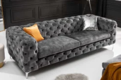 Chesterfield 3-Sitzer Sofa MODERN BAROCK 235cm dunkelgrau Samt Federkern Metallfüße
