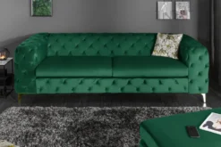 Chesterfield 3-Sitzer Sofa MODERN BAROCK 235cm smaragdgrün Samt Federkern gold Metallfüße
