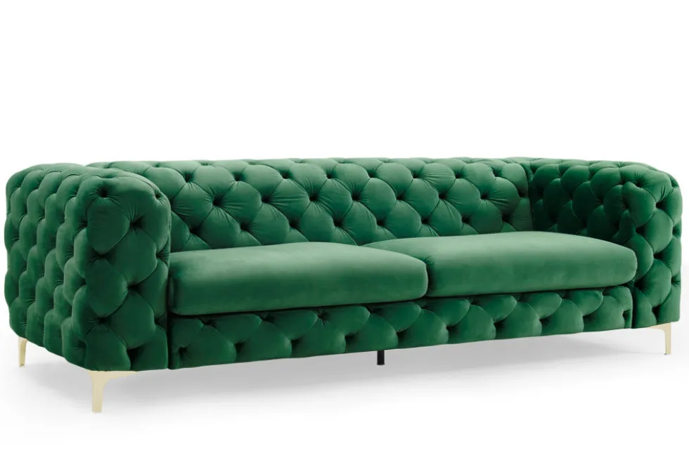 Chesterfield 3-Sitzer Sofa MODERN BAROCK 235cm smaragdgrün Samt Federkern gold Metallfüße