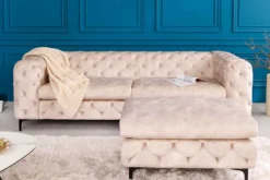 Chesterfield Sitzhocker MODERN BAROCK 90cm champagner Samt Fußhocker