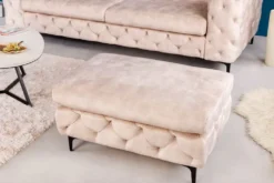 Chesterfield Sitzhocker MODERN BAROCK 90cm champagner Samt Fußhocker